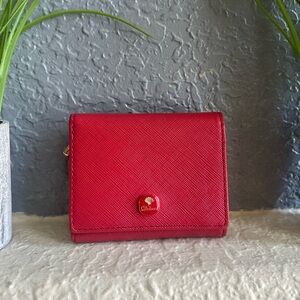 Samantha Thavasa Delusce Saffiano Leather Red Compact Trifold Wallet Wallet